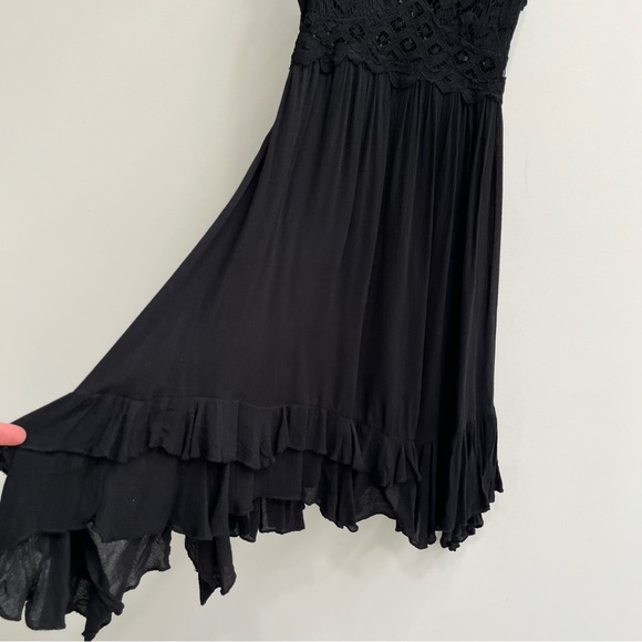 Free People FP One Adella Mini Slip Dress Black Lace Asymmetrical Hem Small - Picture 8 of 14